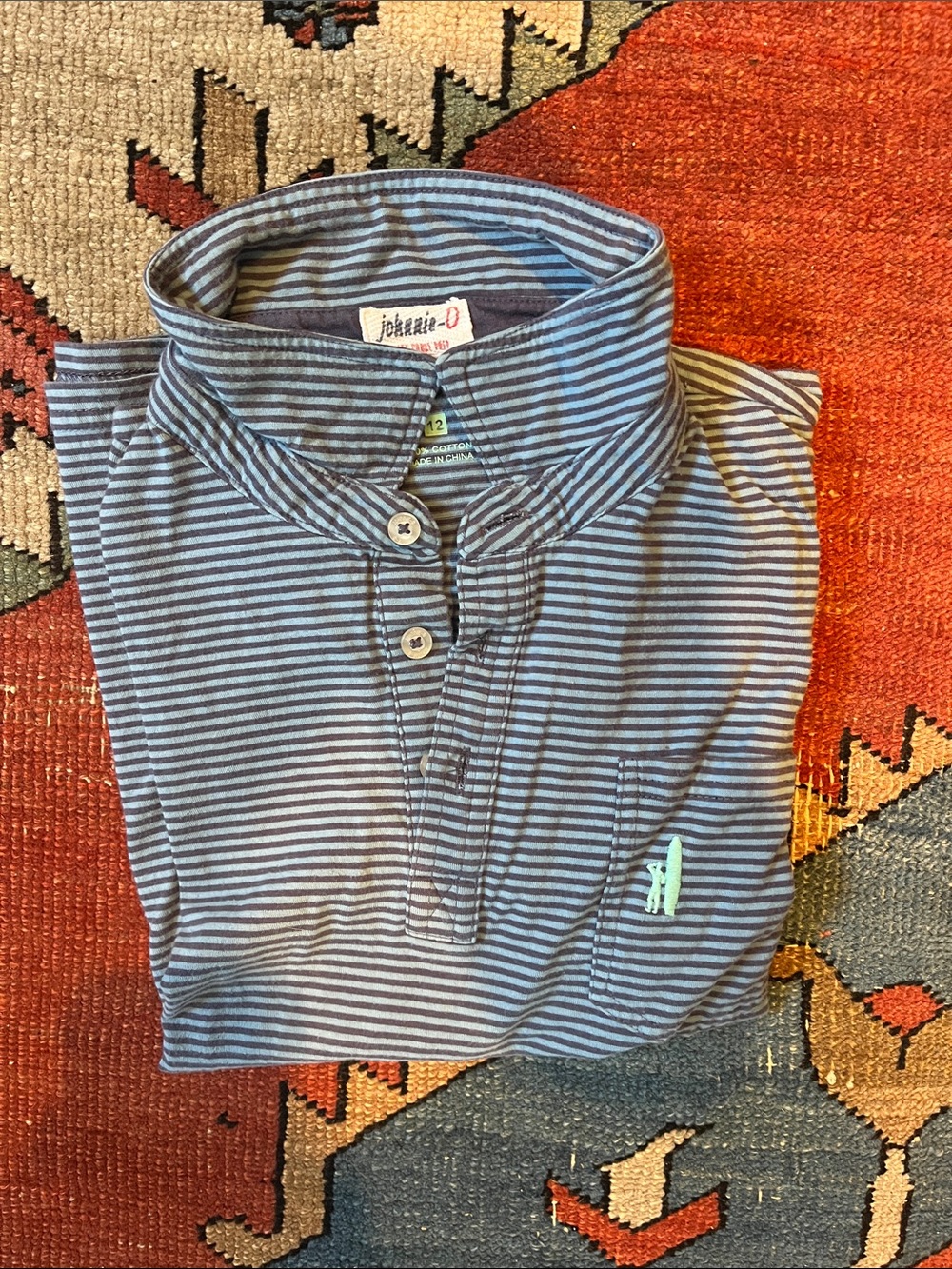 Johnnie-o Navy and mint Striped Polo for kids